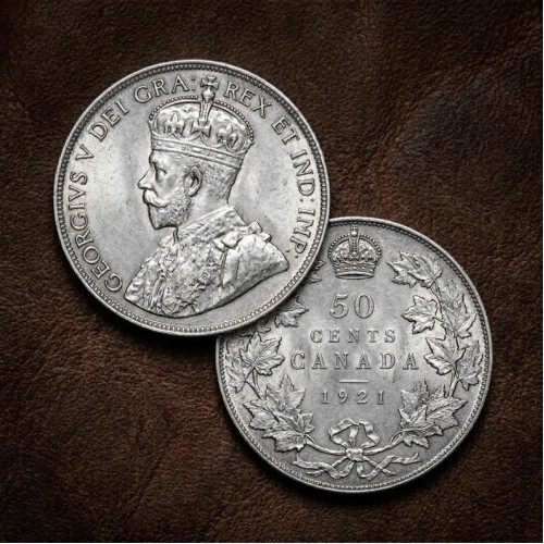1921 Canada George V 50 Cents Silver Coin, Rare Canadian Old Coins for Collectors Gift, Antique Canada Half Dollar Coin Collection