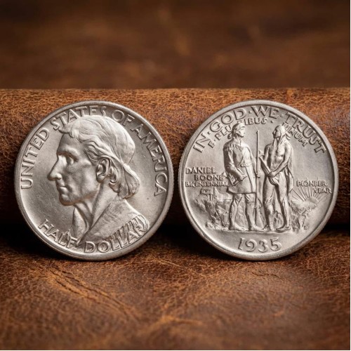 1935 Daniel Boone Bicentennial Half Dollar, Old US Commemorative Coin, Rare San Francisco Antique Silver Coins for Collector Gifts