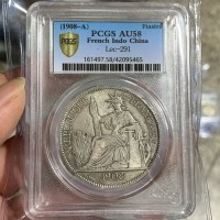 1908-A French Indo-China Trade Dollar Piastre Silver Coin in Slab Case
