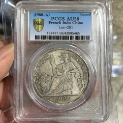 1908-A French Indo-China Trade Dollar Piastre Silver Coin in Slab Case