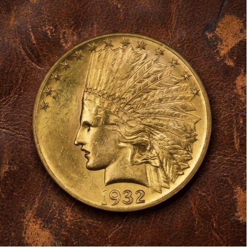 1932 Indian Head Gold Eagle Coin, Saint Gaudens 10 Dollar, Rare Antique Gold Dollar Coin Collection, Collectible US Old Coin for Collectors