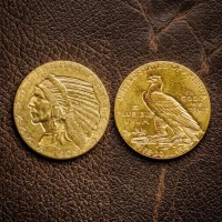 1909 Indian Head Half Eagle Gold Coin 5 Dollars, Rare US Gold Dollar Coin Collection, Antique Old Coins for Collectors, Vintage Gifts
