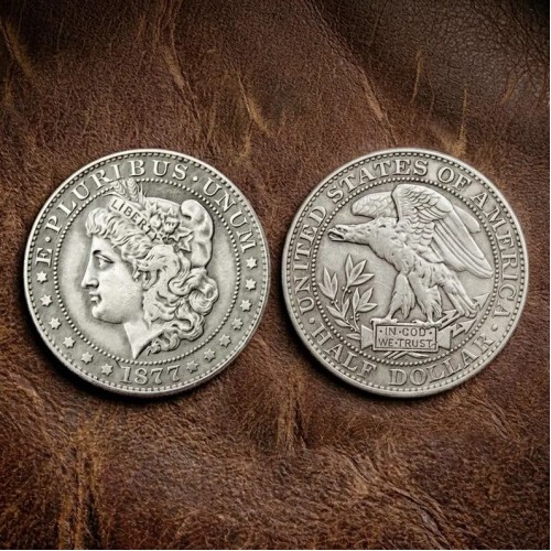 1877 Morgan Half Dollar Coin, Antique US Silver Coin, Classic Liberty Eagle Coin, Rare Old Coins for Collectors, Collectible Ancient Coins