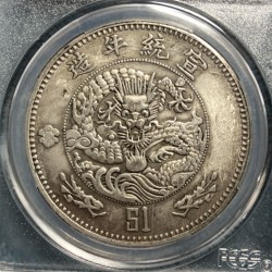 1910 China Qing Dynasty Xuan Tong Year Dollar Dragon Silver Coin in Slab Case