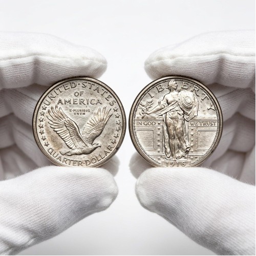 1916 Standing Liberty Quarter First Year Issue Rare Antique US Silver Coin Collectible Gift