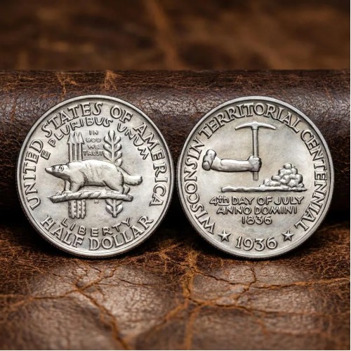 US Commemorative Coin, 1935 Wisconsin Territorial Centennial Half Dollar Coin, Antique The Badger Silver Coin, Old Coins for Collectors US Commemorative Coin, 1935 Wisconsin Territorial Centennial Half Dollar Coin, Antique The Badger Silver Coin, Old Coins for Collectors